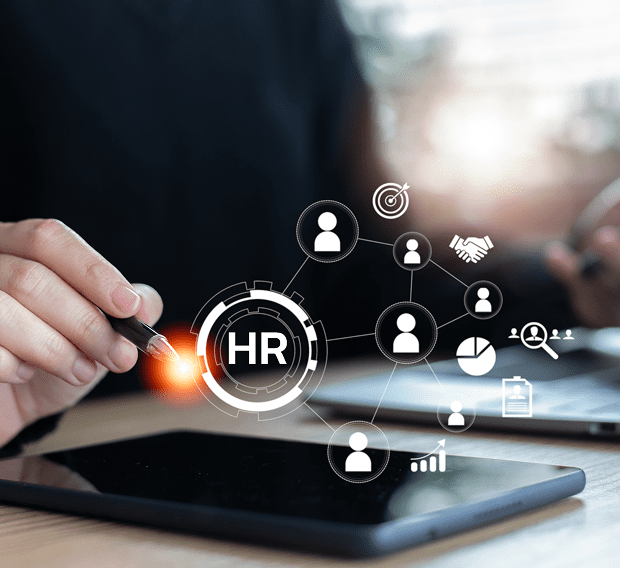 Hand interacting with HR icons